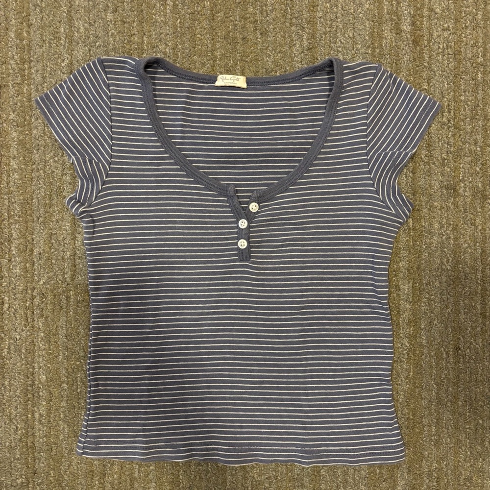 Brandy Melville Navy Striped Buttoned Up Tee